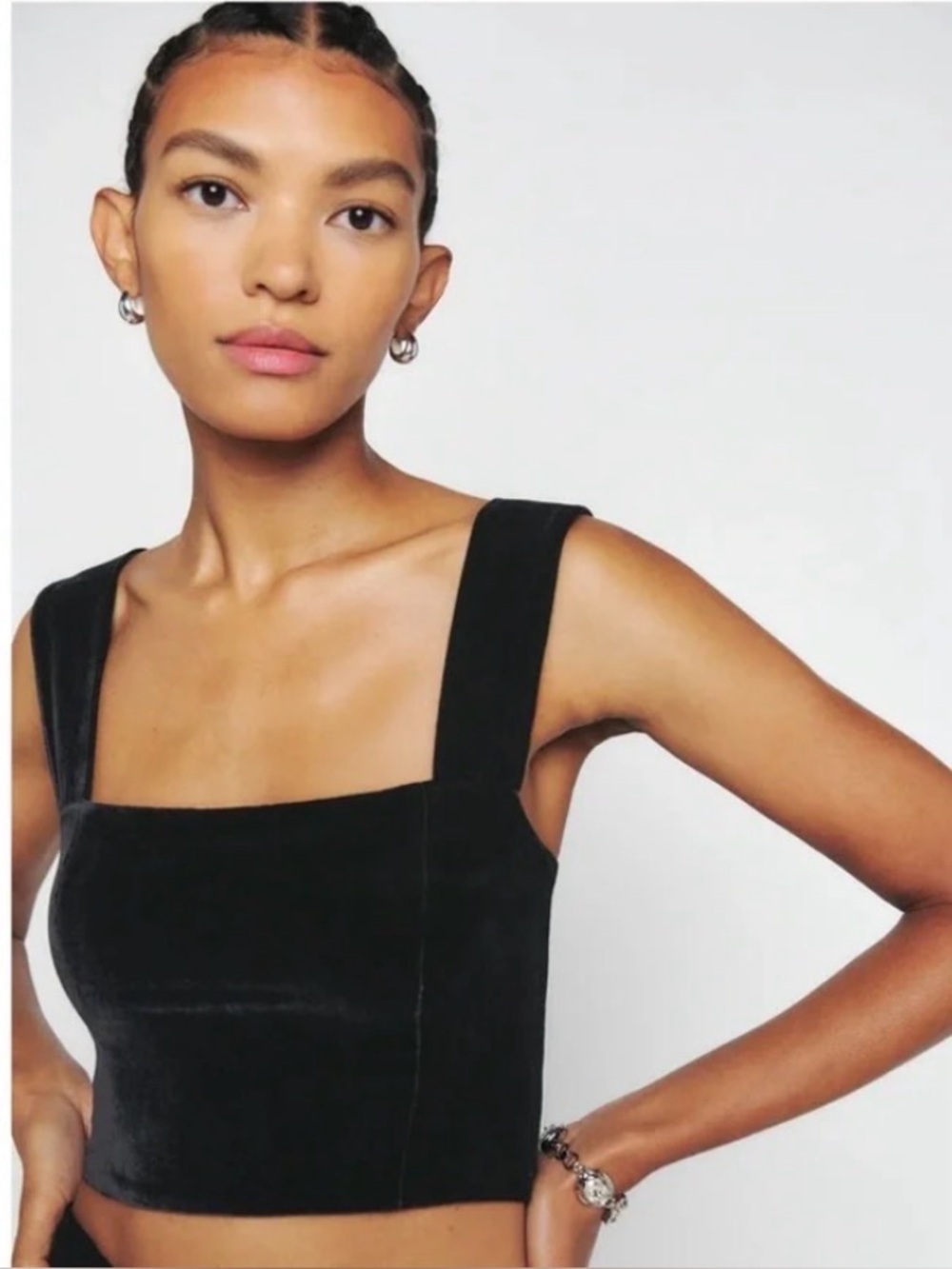 Reformation Guilia Bustier Black Velvet Crop Top Comfort Minimalist - Size 2